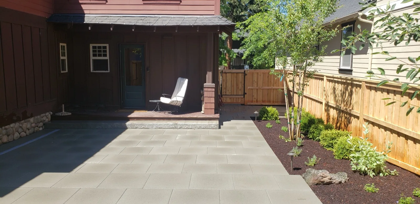 Finished paver patio with string lights