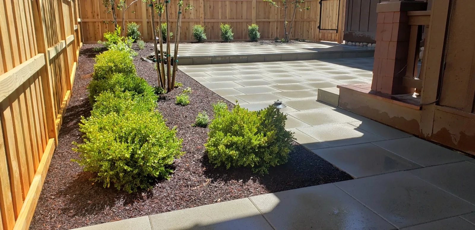 Patio with new fence and landscaping